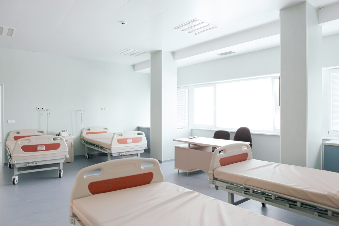 Hospital waiting room with high-traffic carpet areas